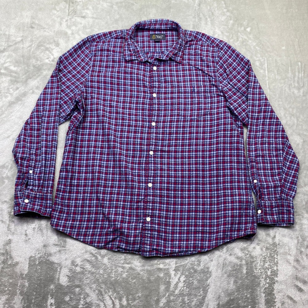WALLIN & Bros Plaid Flannel Button Down Shirt Long Sleeve Red Blue XL